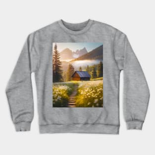 cottage in the fir forest Crewneck Sweatshirt